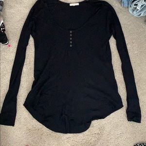 Black waffle knit thermal tunic